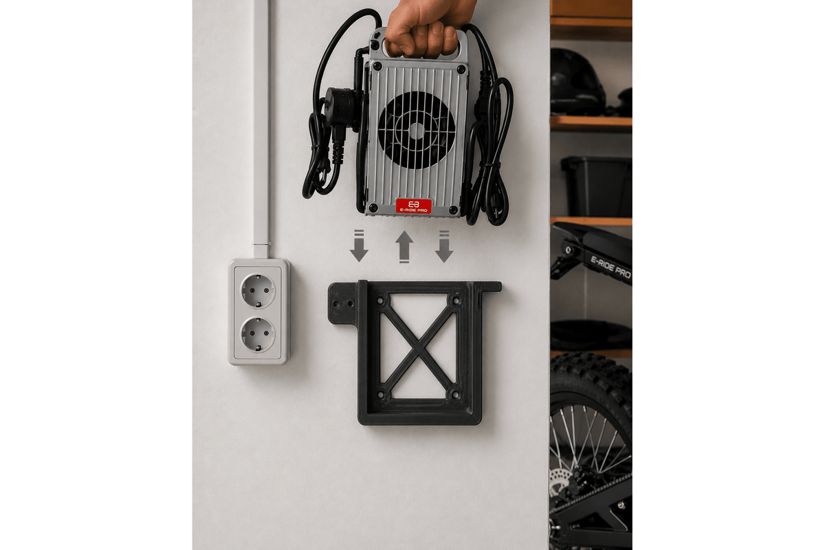 Wandhalter für Original E-Ride Pro Ladegerät | Passend für SE, SR, SS 2.0 & SS 3.0 | inkl. Kabelhalter